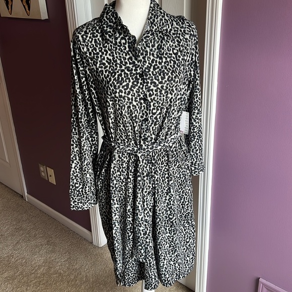 Lularoe Ellie button down collar shirt dress cheetah black gray belt size M - Picture 3 of 9